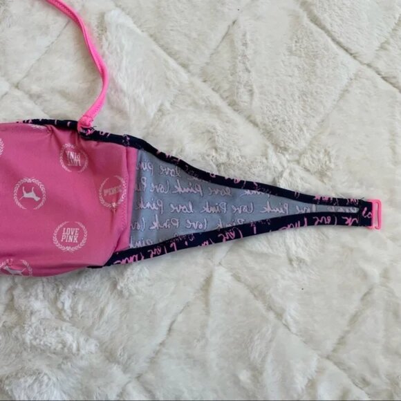 Victoria’s Secret Pink | Navy and Pink Graffiti Bandeau Bikini Top | Size Medium - Picture 5 of 10